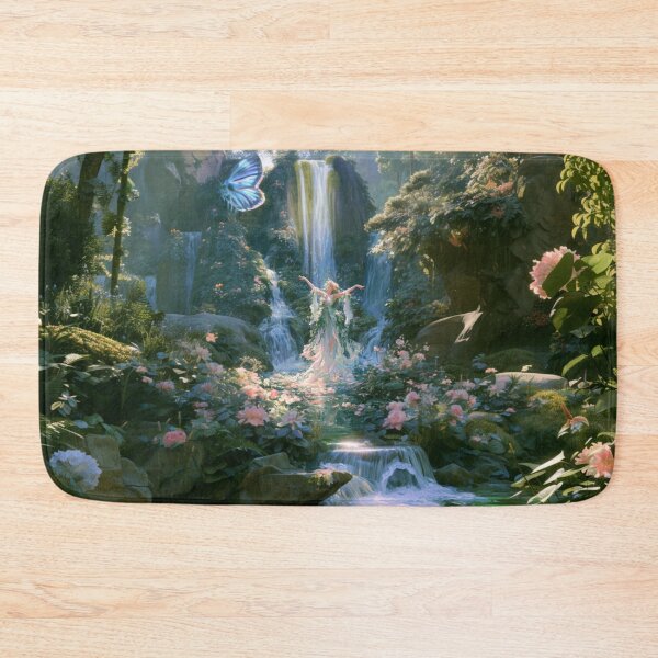Item preview, A graceful Water Nymph dancing beside crystal waterfalls surrounded by lush greenery and blooming wildflowers, Fantasy & Mythological Creatures designed and sold by CDC40.