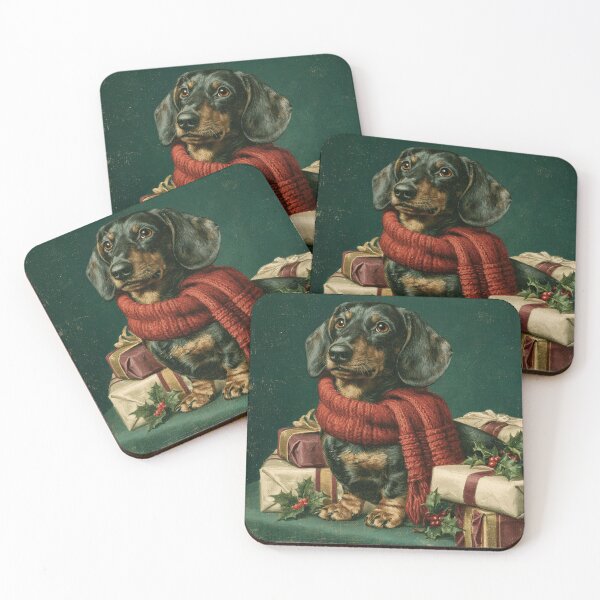 Item preview, Vintage Christmas Dachshund with Red Knitted Scarf designed and sold by Hoity-Toity.