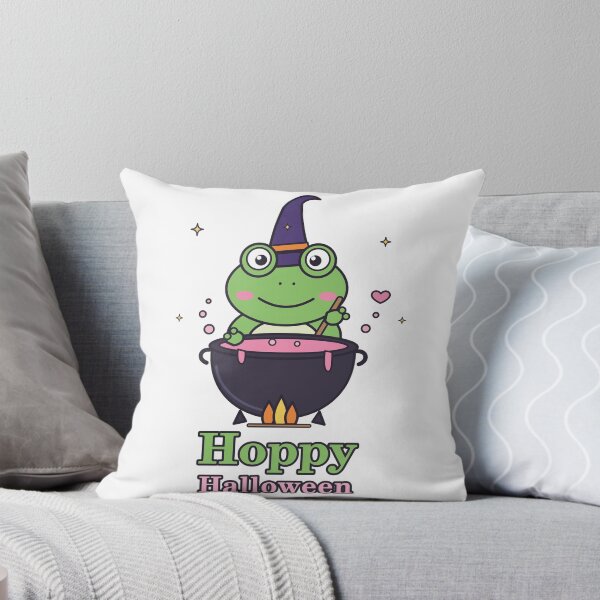 Item preview, Hoppy Halloween – Cute Witch Frog Brewing a Pink Potion designed and sold by Aurora Prints.