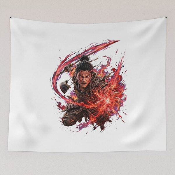 Item preview, Unleash The Fury - Epic Samurai Warrior with Flaming Katana & Ink Splatter Art designed and sold by  One City Two Children Studio.