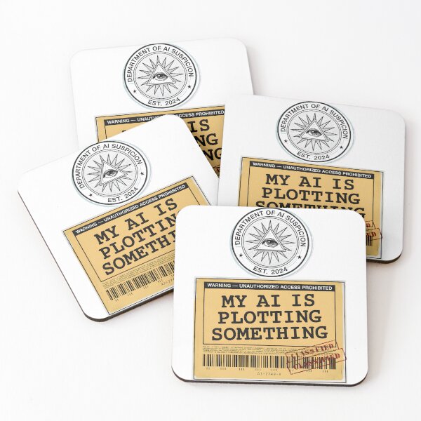 Item preview, My AI Is Plotting Something Classified Warning Label Department of AI Suspicion Funny Tech Conspiracy designed and sold by DarylWelsh2024.