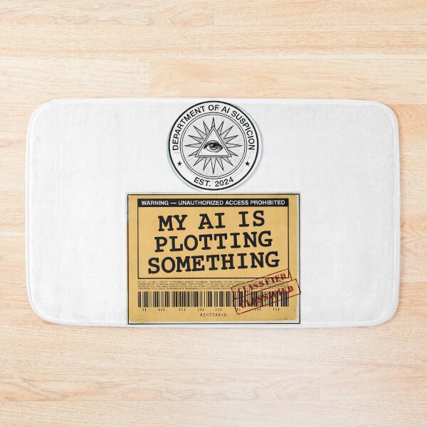 Item preview, My AI Is Plotting Something Classified Warning Label Department of AI Suspicion Funny Tech Conspiracy designed and sold by DarylWelsh2024.