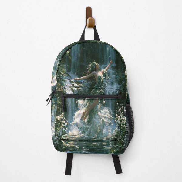 Item preview, A graceful Water Nymph dancing beside crystal waterfalls surrounded by lush greenery and blooming wildflowers, Fantasy & Mythological Creatures designed and sold by CDC40.