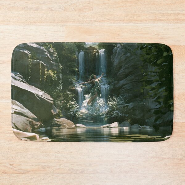 Item preview, A graceful Water Nymph dancing beside crystal waterfalls surrounded by lush greenery and blooming wildflowers, Fantasy & Mythological Creatures designed and sold by CDC40.
