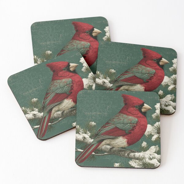 Item preview, Vintage Christmas Cardinal on Snowy Pine Branch designed and sold by Hoity-Toity.