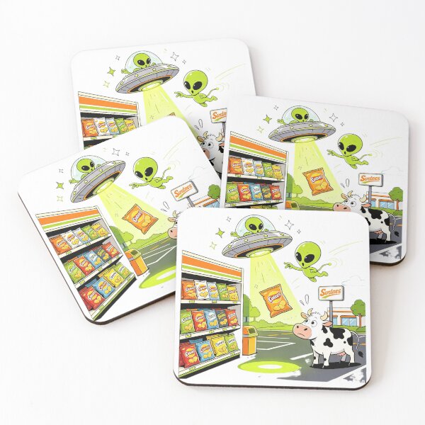 Item preview, Funny UFO Alien Abducting Crisps Retro Sci-Fi Comedy Art designed and sold by HaighsTs.
