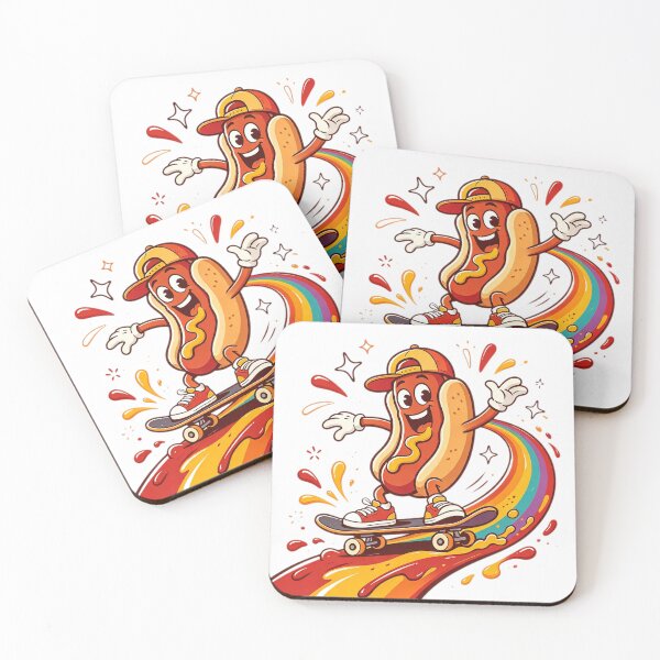 Item preview, Retro Cartoon Hot Dog Skater Neon Ketchup Wave Art designed and sold by HaighsTs.