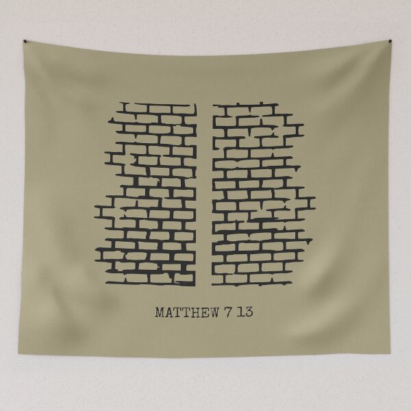 Item preview, Matthew 7:13 – Enter through The Narrow Gate - wall of bricks | Minimalist bible verse abstract Christian Art Jesus Teaching Series| black designed and sold by ZechJohnRB.