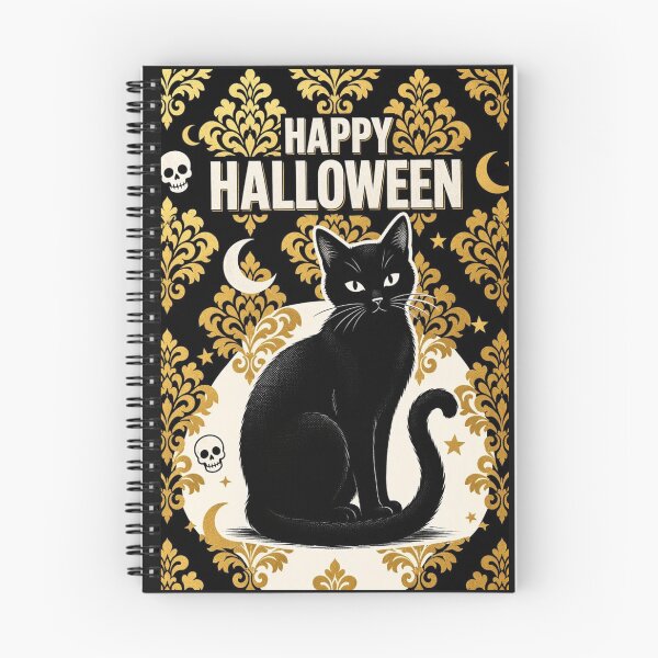 Item preview, Black Cat, Skulls & Damask - Happy Halloween designed and sold by DesignsByPrnces.