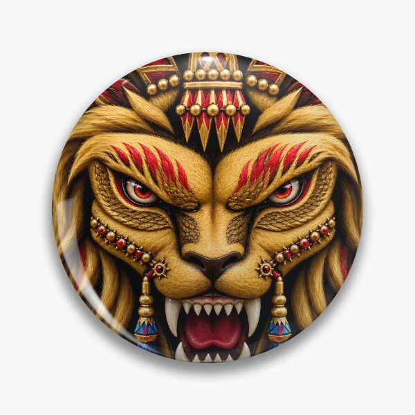 Item preview, Cebirus the Crimson Crested Lion Mascot or Regal Golden Lion Warrior Emblem designed and sold by jvrgraphs.