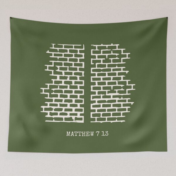Item preview, Matthew 7:13 – Enter through The Narrow Gate - wall of bricks | Minimalist bible verse abstract Christian Art Jesus Teaching Series| white designed and sold by ZechJohnRB.