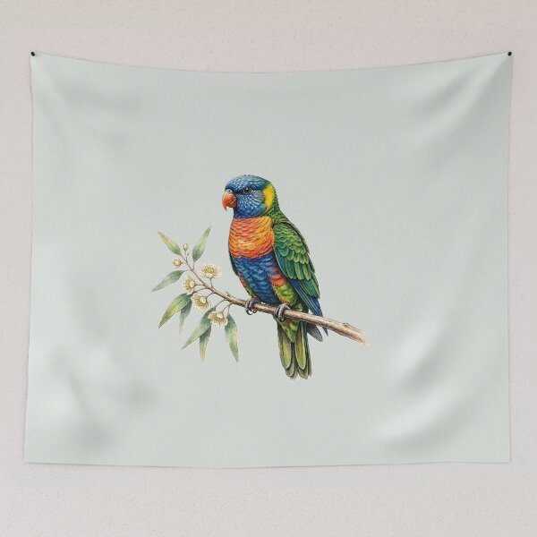 Item preview, Vibrant Rainbow Lorikeet on Flowering Eucalyptus Tree Ar designed and sold by VibeShift Studio.