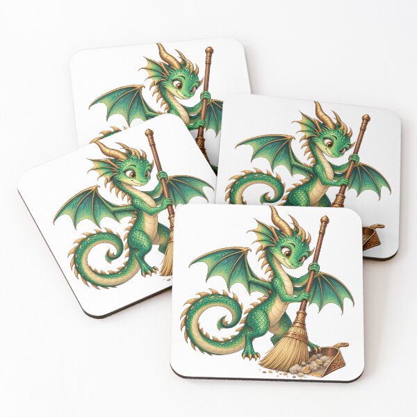 Item preview, Cute little dragon sweeps with a broom - fantasy household designed and sold by LongIslandDesgn.