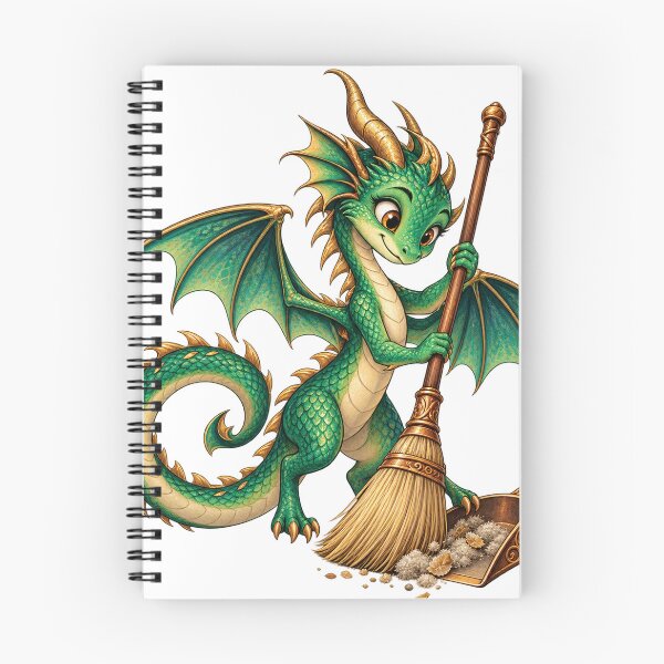 Item preview, Cute little dragon sweeps with a broom - fantasy household designed and sold by LongIslandDesgn.