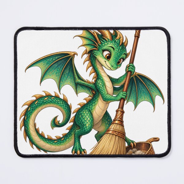 Item preview, Cute little dragon sweeps with a broom - fantasy household designed and sold by LongIslandDesgn.