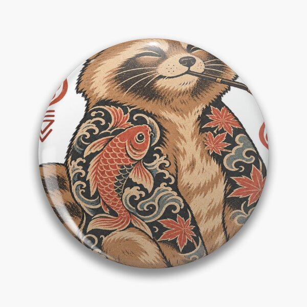Item preview, Japanese Tanuki Raccoon Kiseru Pipe Irezumi Tattoo designed and sold by LongIslandDesgn.
