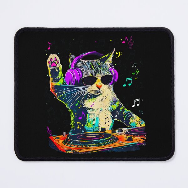 Item preview, DJ Cat – Funny Music Cat with Headphones | Neon Retro DJ Kitty designed and sold by Kittcatking.