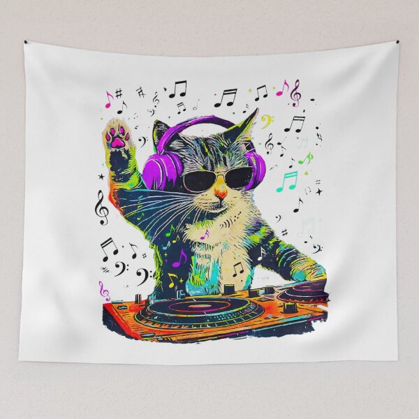 Item preview, DJ Cat – Funny Music Cat with Headphones | Neon Retro DJ Kitty designed and sold by Kittcatking.