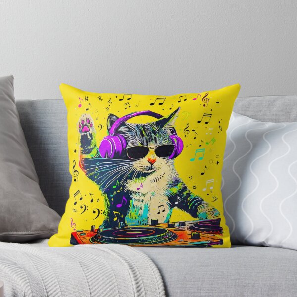 Item preview, DJ Cat – Funny Music Cat with Headphones | Neon Retro DJ Kitty designed and sold by Kittcatking.