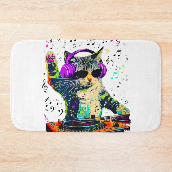 Item preview, DJ Cat – Funny Music Cat with Headphones | Neon Retro DJ Kitty designed and sold by Kittcatking.
