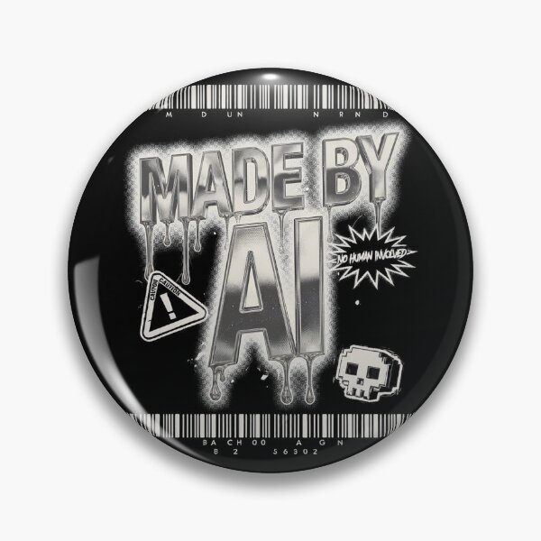 Item preview, Made By AI No Human Involved Chrome Metallic Dripping Text Caution Pixel Skull Y2K Cyber Design designed and sold by DarylWelsh2024.