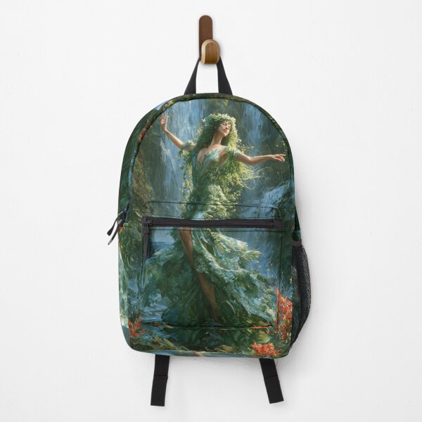 Item preview, A graceful Water Nymph dancing beside crystal waterfalls surrounded by lush greenery and blooming wildflowers, Fantasy & Mythological Creatures designed and sold by CDC40.