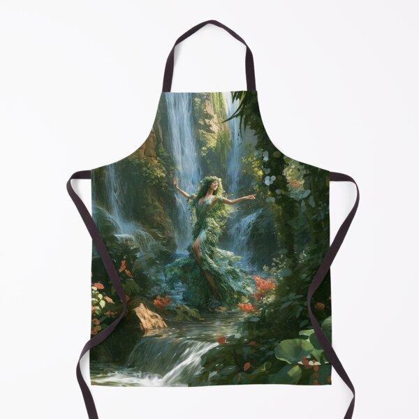 Item preview, A graceful Water Nymph dancing beside crystal waterfalls surrounded by lush greenery and blooming wildflowers, Fantasy & Mythological Creatures designed and sold by CDC40.