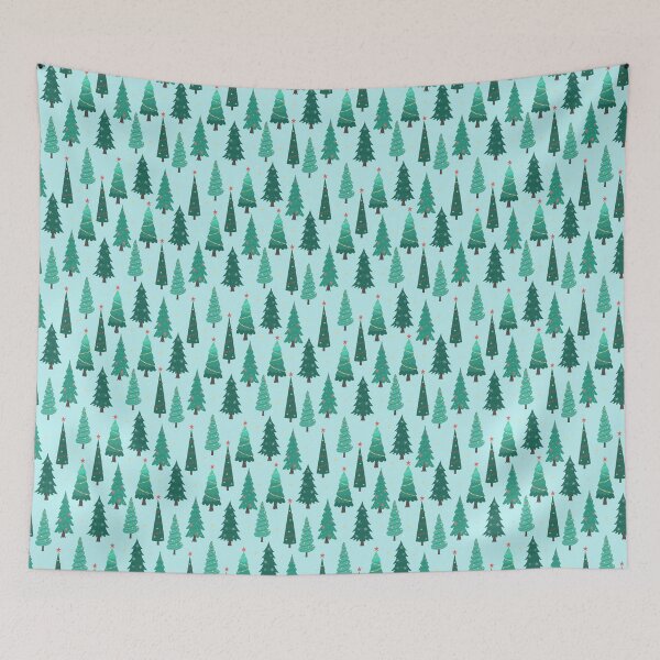 Item preview,  pine trees, snowflakes and stars on mint green background designed and sold by burbura.