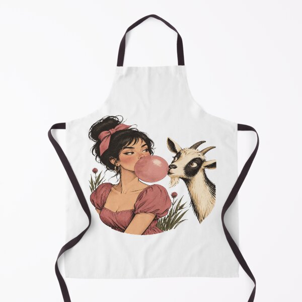 Item preview, Cute Vintage Girl Blowing Pink Bubblegum with Curious Farm Goat designed and sold by SpazticGoat.
