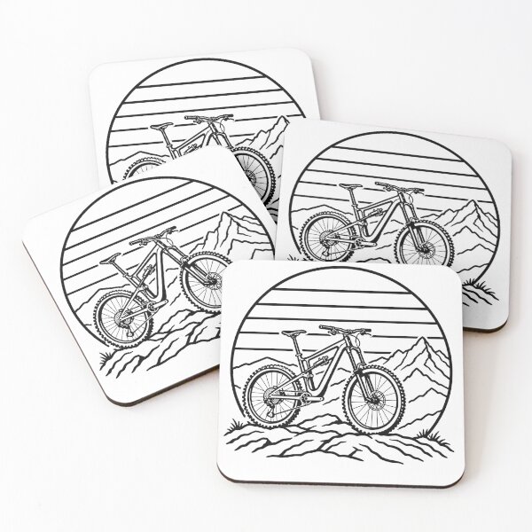 Item preview, Simple lineart of a bike against rocky mountain nature backdrop designed and sold by CirrusSky.