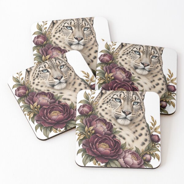 Item preview, Snow Leopard Floral T-Shirt – Wild Cat & Peony Graphic Tee designed and sold by RG3D Project .