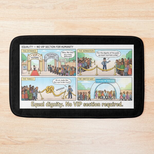 Item preview, Equality Cartoon: No VIP section for humanity at the park entrance designed and sold by Mianku | Für das Leben.