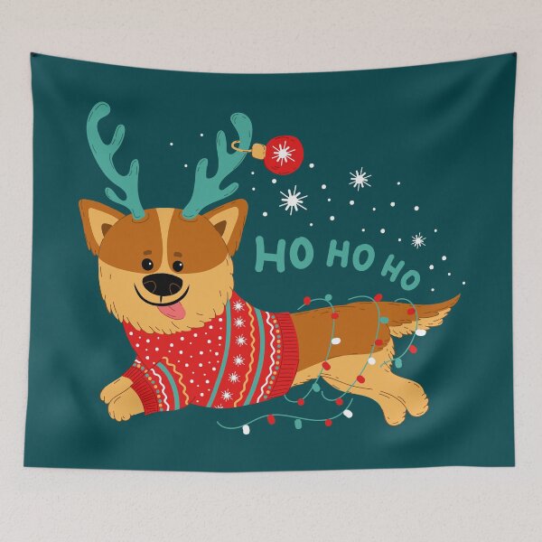 Item preview, Funny Christmas Corgi Dog  with ‘Ho Ho Ho’ message. designed and sold by Skryp-art.