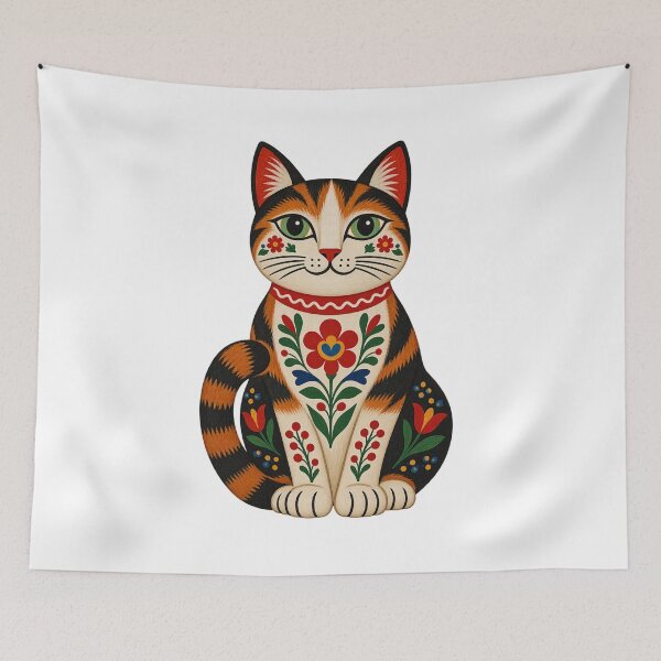 Item preview, Serbian Naive Folk Art Cat | Traditional Balkan Cat Illustration designed and sold by UrbanStatic.