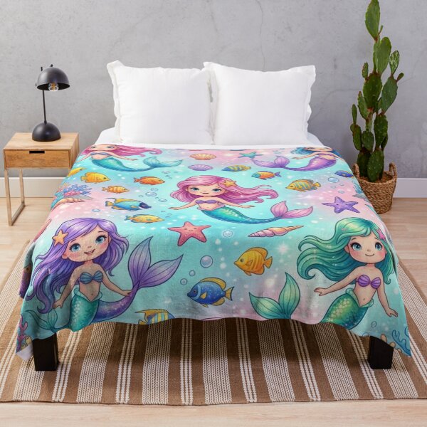 Item preview, Cute Mermaids Underwater World Seamless Pattern designed and sold by ShivCraftStudio.