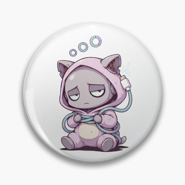 Item preview, Sleepy Robot Cat Hoodie Tangled Charging Cable Low Battery Cute Tired Kawaii Cyber Pajama Design designed and sold by DarylWelsh2024.
