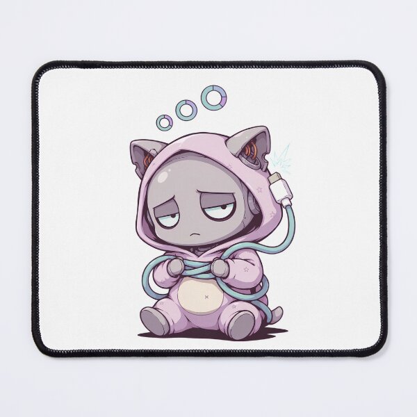 Item preview, Sleepy Robot Cat Hoodie Tangled Charging Cable Low Battery Cute Tired Kawaii Cyber Pajama Design designed and sold by DarylWelsh2024.