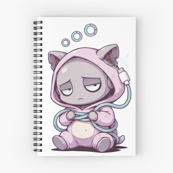 Item preview, Sleepy Robot Cat Hoodie Tangled Charging Cable Low Battery Cute Tired Kawaii Cyber Pajama Design designed and sold by DarylWelsh2024.