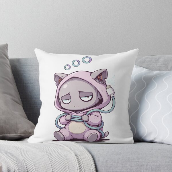 Item preview, Sleepy Robot Cat Hoodie Tangled Charging Cable Low Battery Cute Tired Kawaii Cyber Pajama Design designed and sold by DarylWelsh2024.