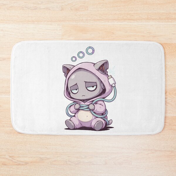 Item preview, Sleepy Robot Cat Hoodie Tangled Charging Cable Low Battery Cute Tired Kawaii Cyber Pajama Design designed and sold by DarylWelsh2024.