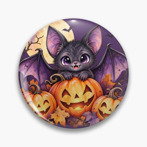 Item preview, Cute Halloween Bat Cat with Glowing Pumpkins designed and sold by blankTeeShirt.