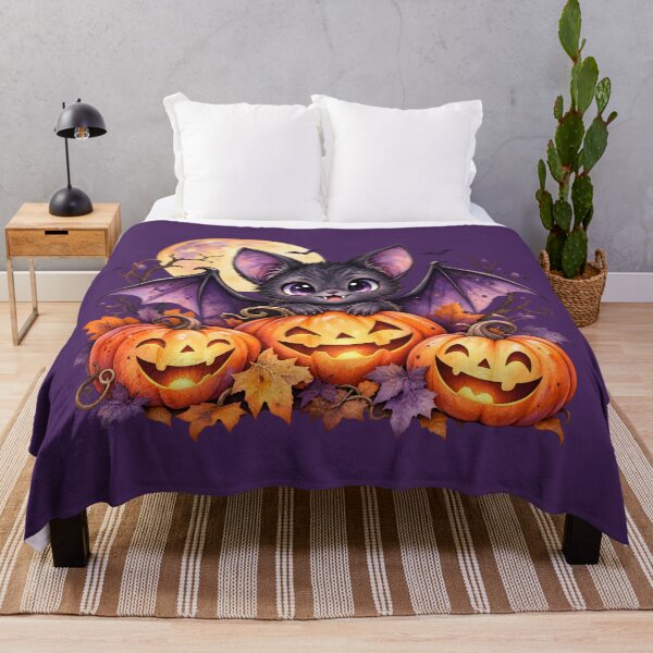 Item preview, Cute Halloween Bat Cat with Glowing Pumpkins designed and sold by blankTeeShirt.