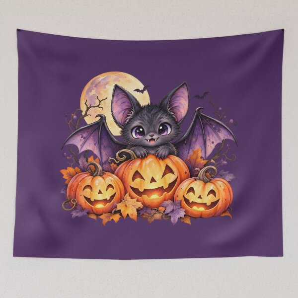 Item preview, Cute Halloween Bat Cat with Glowing Pumpkins designed and sold by blankTeeShirt.