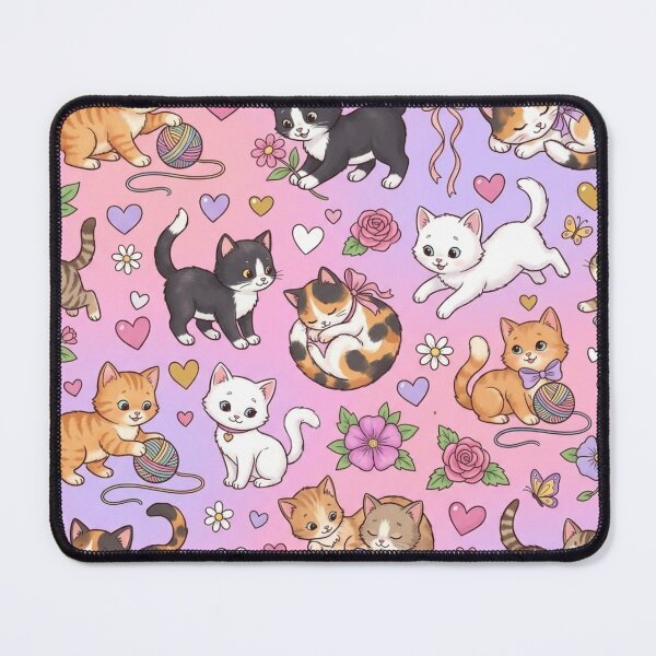 Item preview, Adorable Playful Kittens Hearts Floral Seamless Pattern designed and sold by ShivCraftStudio.