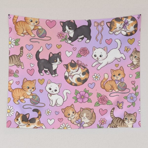 Item preview, Adorable Playful Kittens Hearts Floral Seamless Pattern designed and sold by ShivCraftStudio.
