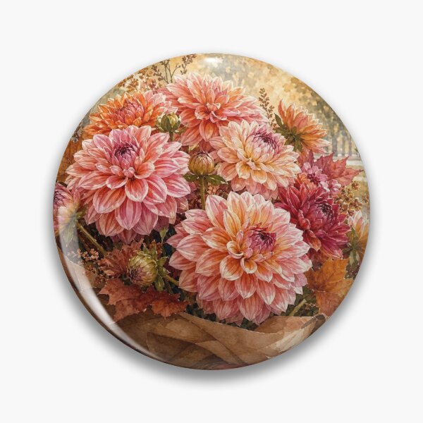 Item preview, Autumn Floral Bouquet Watercolor Art, Pink Dahlias and Maple Leaves designed and sold by SpazticGoat.