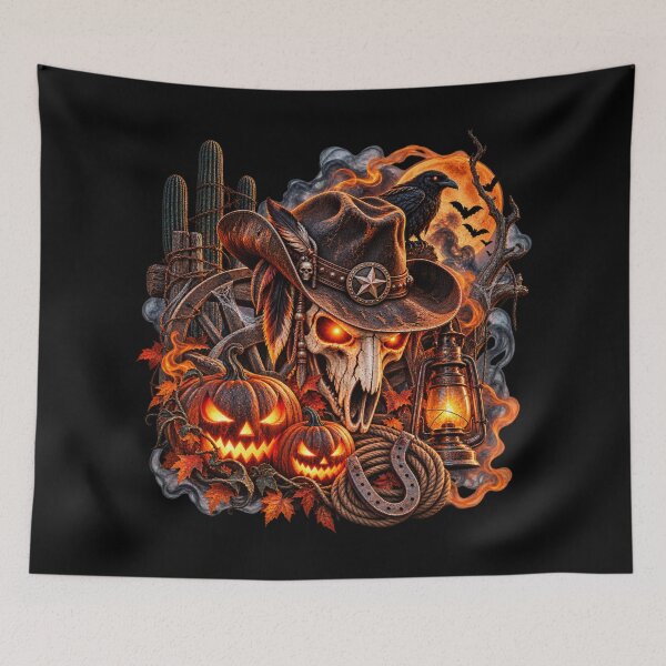 Item preview, Western Halloween Skull – Spooky Cowboy Pumpkin designed and sold by QuarterHorseArt by Just my Studio.