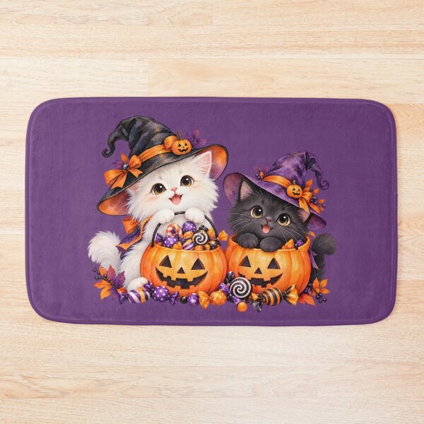 Item preview, Cute Halloween Witch Cats with Pumpkin Candy Baskets designed and sold by blankTeeShirt.