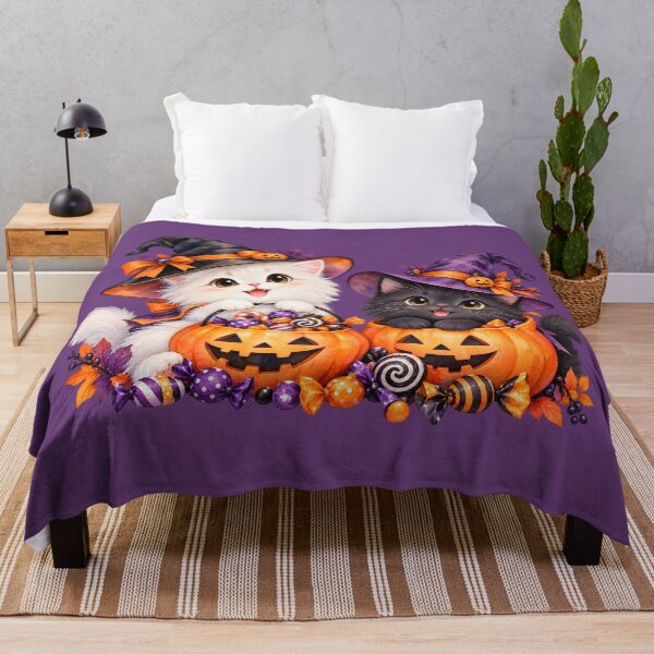 Item preview, Cute Halloween Witch Cats with Pumpkin Candy Baskets designed and sold by blankTeeShirt.