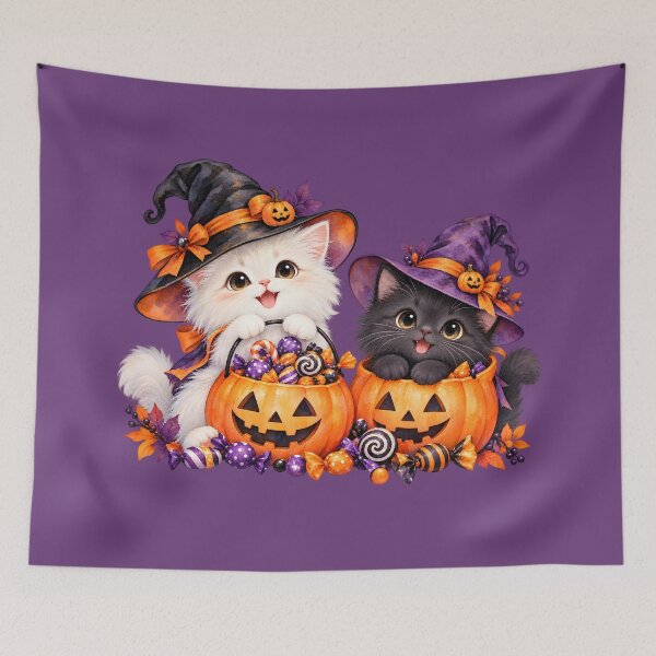 Item preview, Cute Halloween Witch Cats with Pumpkin Candy Baskets designed and sold by blankTeeShirt.